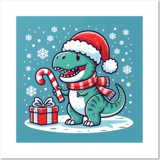 Cute Christmas T-Rex Posters and Art